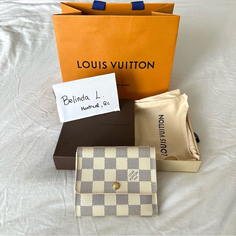 Authentic Louis Vuitton tri fold wallet in damier azur